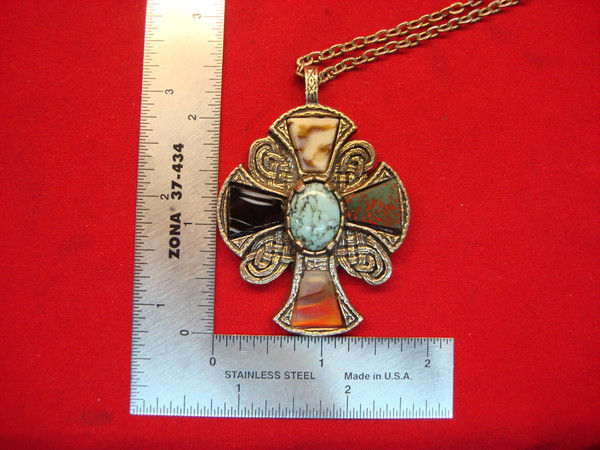 Vintage Celtic Cross Necklace with Faux Gemstones | British Design | 24