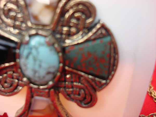 Vintage Celtic Cross Necklace with Faux Gemstones | British Design | 24