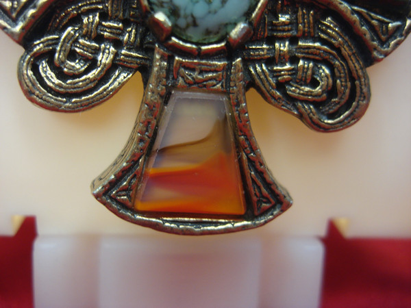 Vintage Celtic Cross Necklace with Faux Gemstones | British Design | 24