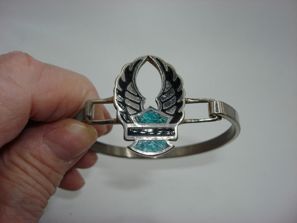 Vintage Harley Davidson Silver Bracelet with Turquoise Inlay - Hinged Cuff