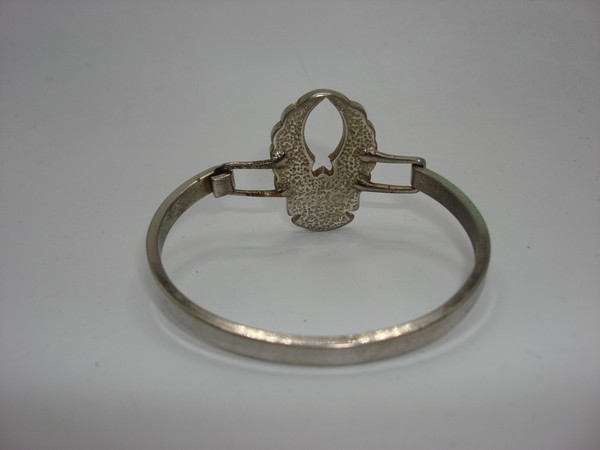 Vintage Harley Davidson Silver Bracelet with Turquoise Inlay - Hinged Cuff