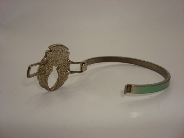 Vintage Harley Davidson Silver Bracelet with Turquoise Inlay - Hinged Cuff