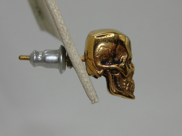 Vintage Gold-Tone Skull Biker Earring - Single Gothic Statement
