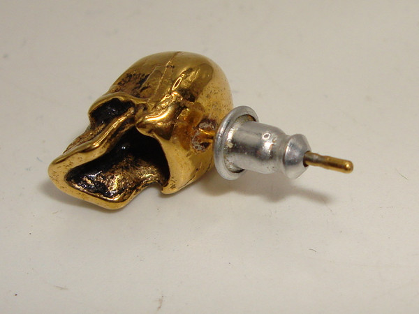 Vintage Gold-Tone Skull Biker Earring - Single Gothic Statement