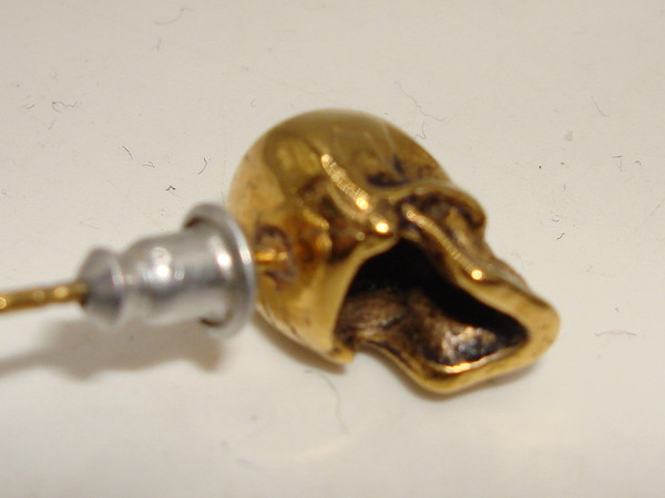 Vintage Gold-Tone Skull Biker Earring - Single Gothic Statement
