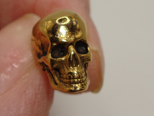 Vintage Gold-Tone Skull Biker Earring - Single Gothic Statement