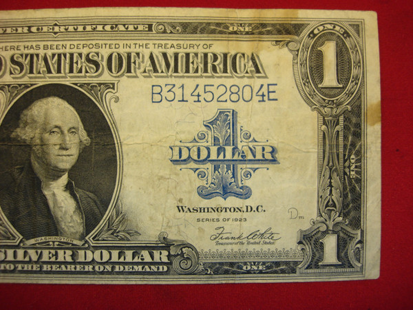 1923 Large Size Silver Certificate $1 - Woods/White - Historic Horse Blanket Note (Solid)