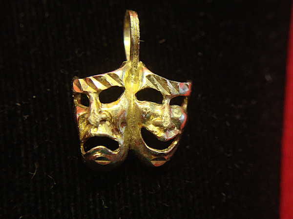 14K Yellow Gold Thespian Pendant - Diamond Cut Accents, Gift for Actors & Performers