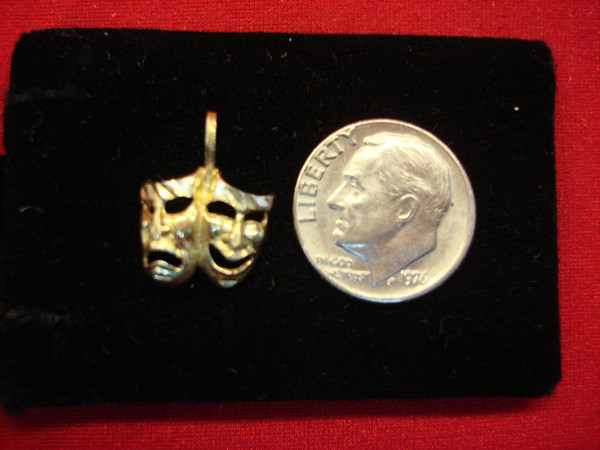 14K Yellow Gold Thespian Pendant - Diamond Cut Accents, Gift for Actors & Performers