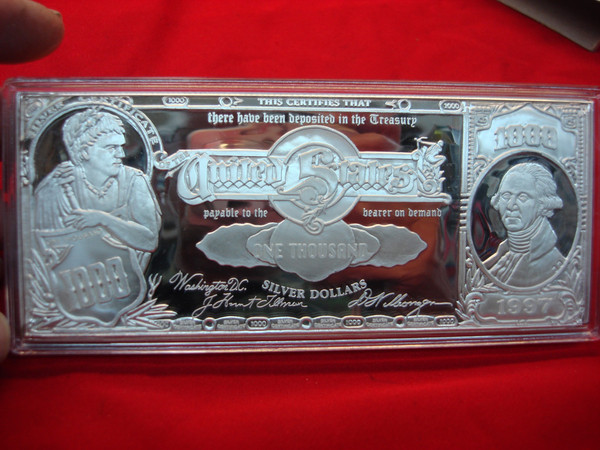 Washington Mint 16 oz Proof Silver Bar - $1000 Bill Design | Original Box & COA