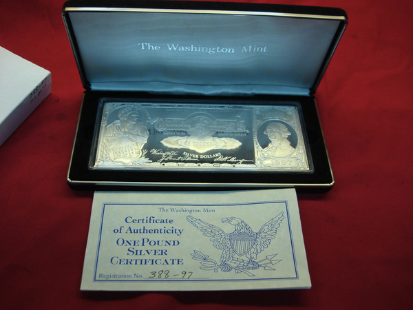 Washington Mint 16 oz Proof Silver Bar - $1000 Bill Design | Original Box & COA