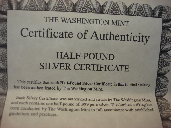 8 oz Washington Mint $500 Proof Silver Bar - .999 Fine Silver, Original Box & COA