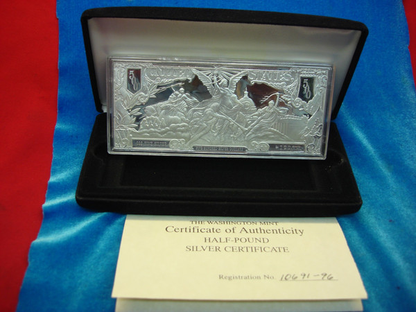 8 oz Washington Mint $500 Proof Silver Bar - .999 Fine Silver, Original Box & COA