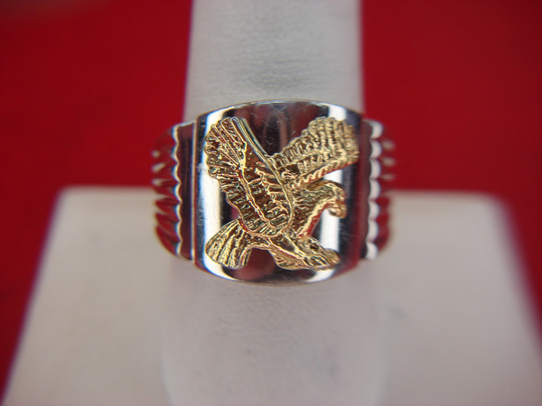 Sterling Silver Eagle Ring with Gold Vermeil - Size 10 - Pre-Owned, Excellent Condition