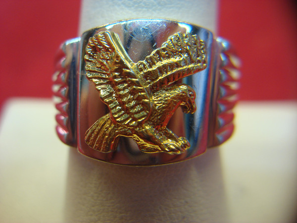 Sterling Silver Eagle Ring with Gold Vermeil - Size 10 - Pre-Owned, Excellent Condition
