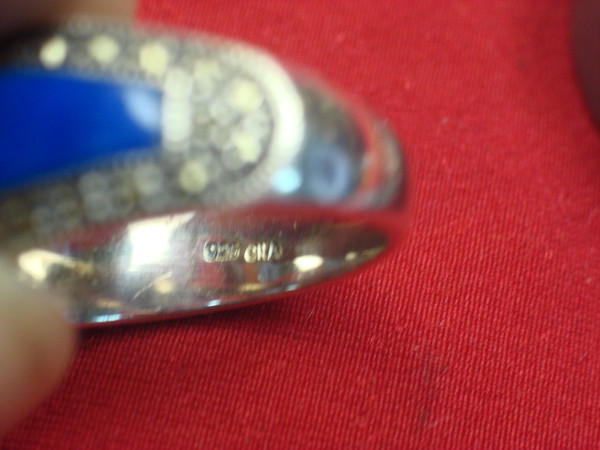 Sterling Silver Lapis Lazuli & Marcasite Ring - Size 8 1/4 - Pre-Owned