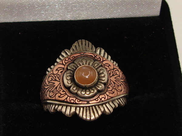 Vintage Carolyn Pollack Sterling Silver, Copper & Moonstone Ring (Size 8)