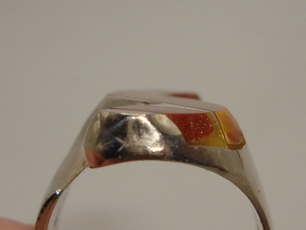 Mexico Modernist Sterling Silver Ring w/ Tiger's Eye & Goldstone - Size 8