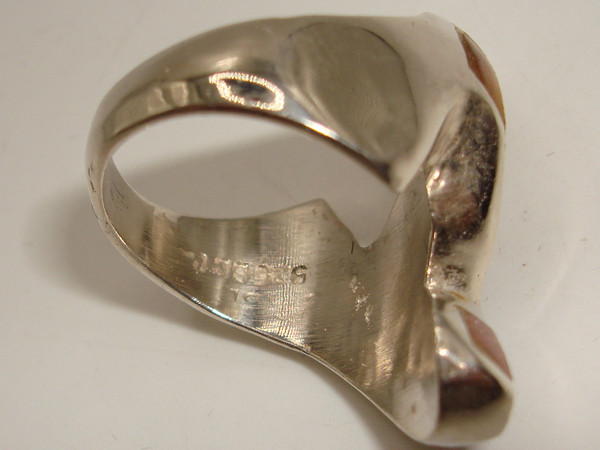 Mexico Modernist Sterling Silver Ring w/ Tiger's Eye & Goldstone - Size 8