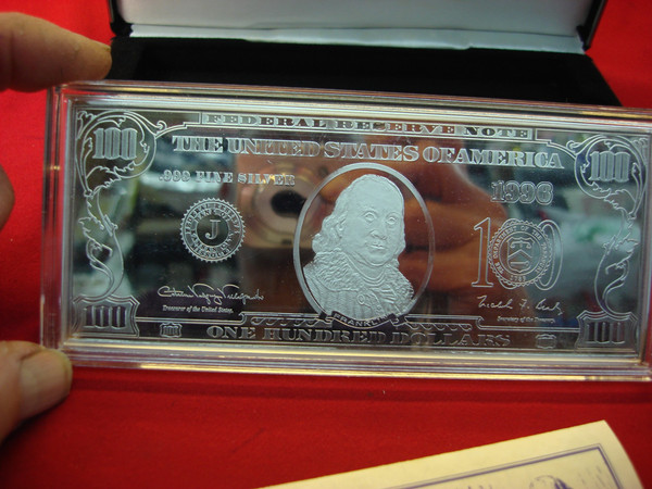 Washington Mint 4 oz .999 Fine Silver $100 Franklin Proof Bar - Original Box