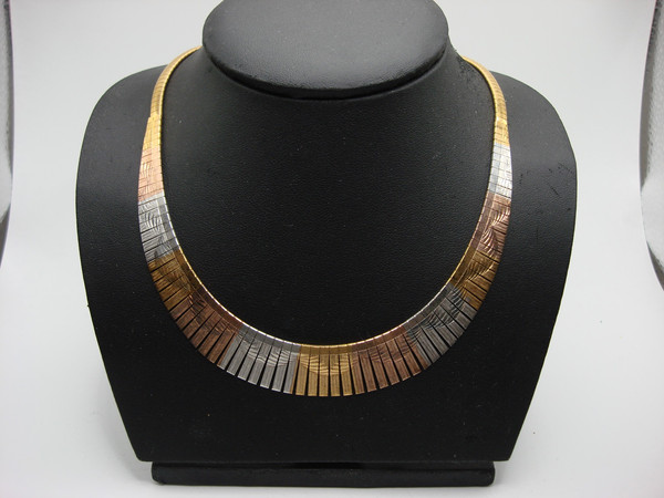 Italian Tri Color Sterling Silver Cleopatra Choker Necklace (16