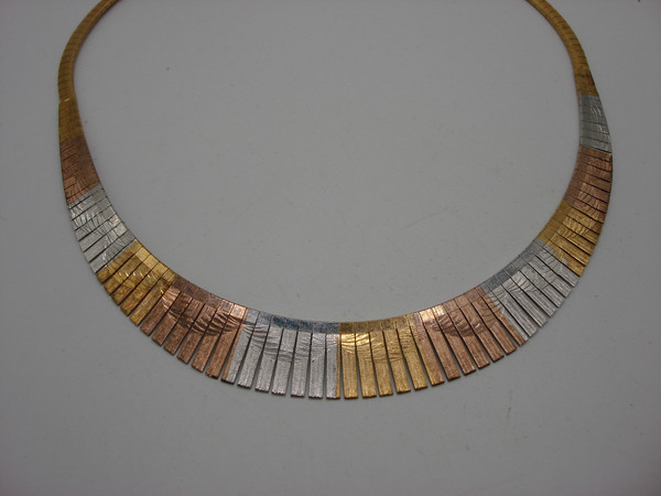Italian Tri Color Sterling Silver Cleopatra Choker Necklace (16