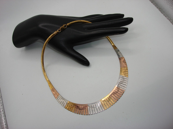 Italian Tri Color Sterling Silver Cleopatra Choker Necklace (16