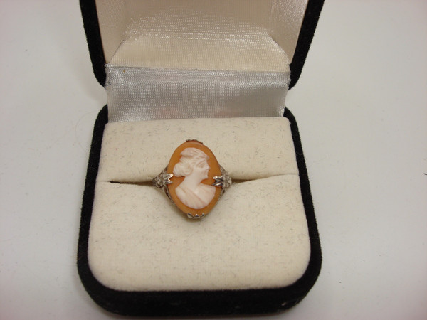 Antique Victorian Sterling Silver Shell Cameo Ring - Size 6