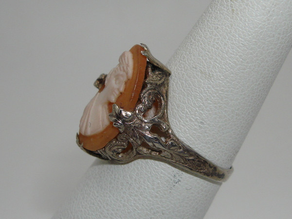 Antique Victorian Sterling Silver Shell Cameo Ring - Size 6