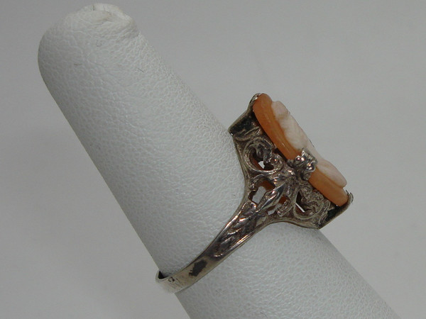 Antique Victorian Sterling Silver Shell Cameo Ring - Size 6