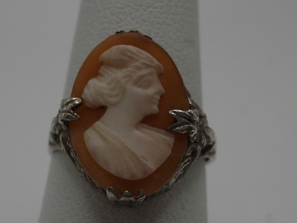 Antique Victorian Sterling Silver Shell Cameo Ring - Size 6