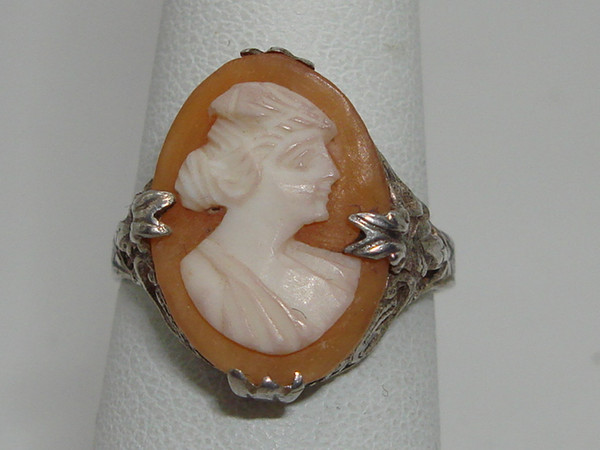 Antique Victorian Sterling Silver Shell Cameo Ring - Size 6