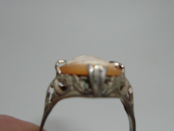 Antique Victorian Sterling Silver Shell Cameo Ring - Size 6