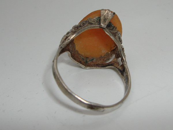 Antique Victorian Sterling Silver Shell Cameo Ring - Size 6
