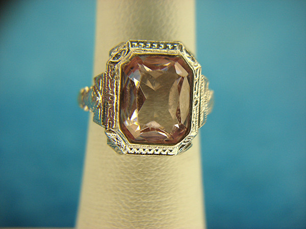 Vintage Sterling Silver Emerald Cut Pink Stone Ring | Size 4