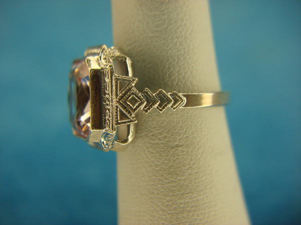 Vintage Sterling Silver Emerald Cut Pink Stone Ring | Size 4