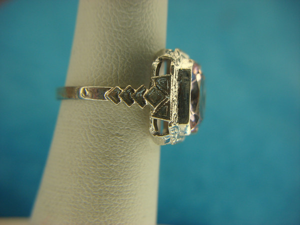 Vintage Sterling Silver Emerald Cut Pink Stone Ring | Size 4