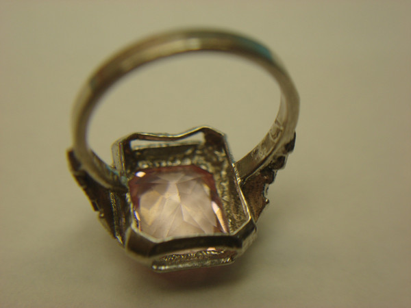 Vintage Sterling Silver Emerald Cut Pink Stone Ring | Size 4