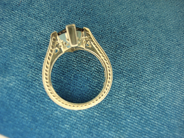 Deep Blue Stone Sterling Silver Ring w/Diamond Simulants - Size 6