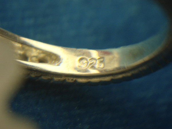 Deep Blue Stone Sterling Silver Ring w/Diamond Simulants - Size 6