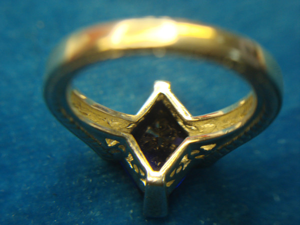 Deep Blue Stone Sterling Silver Ring w/Diamond Simulants - Size 6