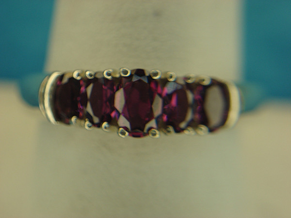Sterling Silver Ring with 5 Purple Gemstones - Size 10 (Pre-Owned, Excellent Condition)
