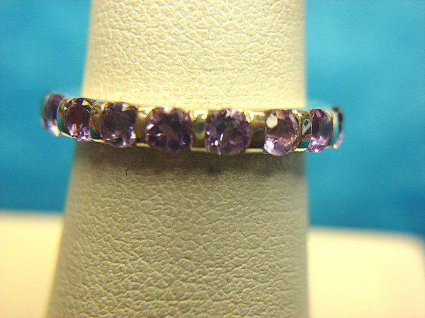 Stunning Sterling Silver Band Ring with Purple Stones - Size 10