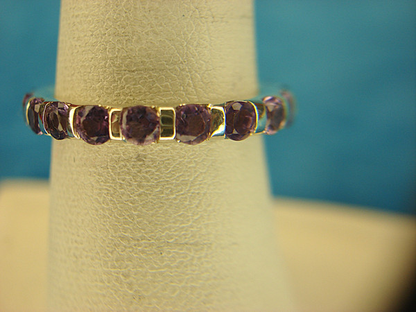 Stunning Sterling Silver Band Ring with Purple Stones - Size 10