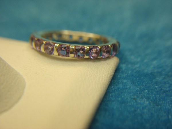Stunning Sterling Silver Band Ring with Purple Stones - Size 10