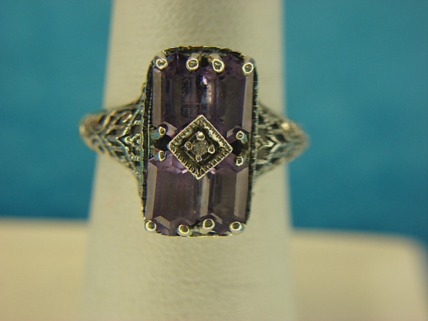 Vintage Sterling Silver Amethyst & Diamond Ring | Size 6 3/4