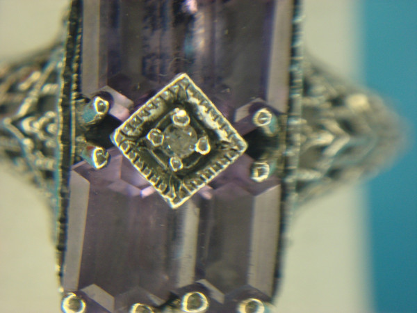 Vintage Sterling Silver Amethyst & Diamond Ring | Size 6 3/4