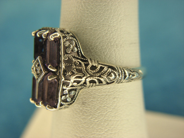 Vintage Sterling Silver Amethyst & Diamond Ring | Size 6 3/4