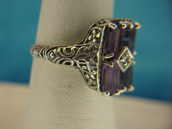 Vintage Sterling Silver Amethyst & Diamond Ring | Size 6 3/4