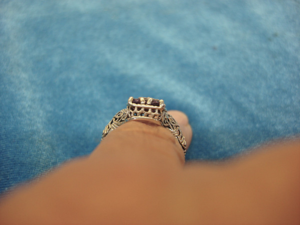 Vintage Sterling Silver Amethyst & Diamond Ring | Size 6 3/4